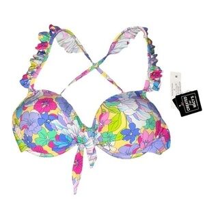 NWT California Waves Floral Stretch Push-Up   Sweetheart Ruffled Tie bikini top